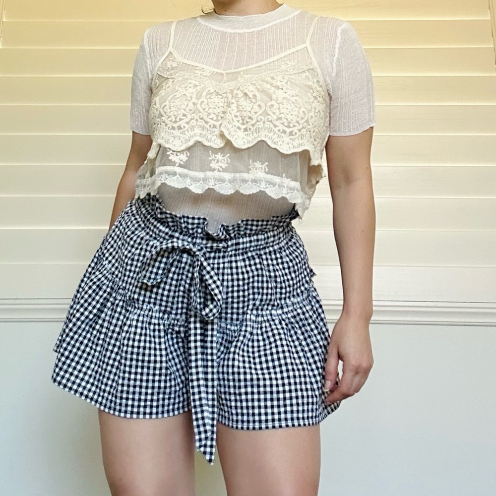sheer layered lace mesh fairy tiered ruffle blouse